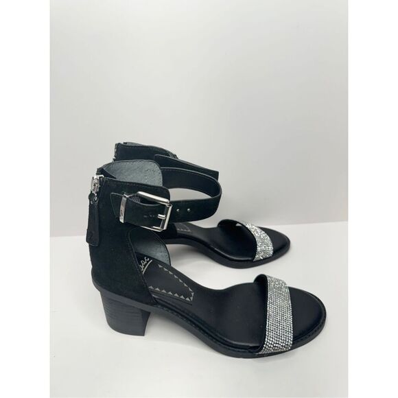 ZODIAC‎ Sandals Size 7.5 Black Leather Ankle-Strap Zip Block-Heel Rhinestone - Picture 4 of 9